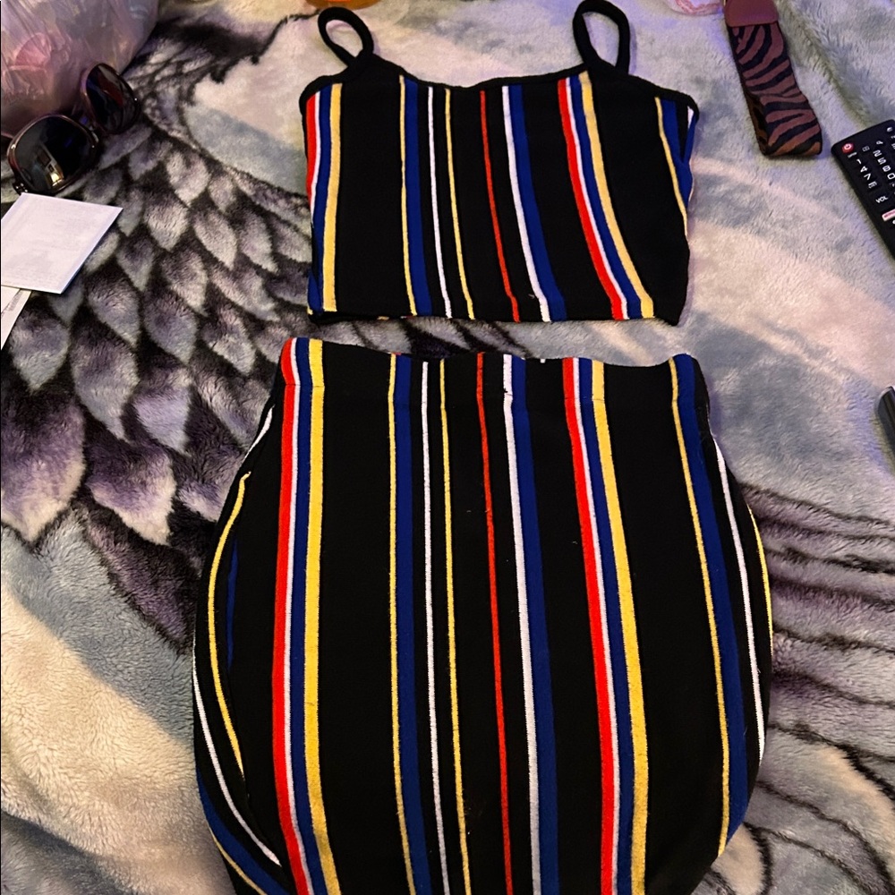 Striped Black Multi Knit Casual Skirt - Women's